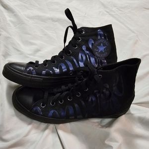 Converse Women's Hi top Black with large Blue "Converse" script